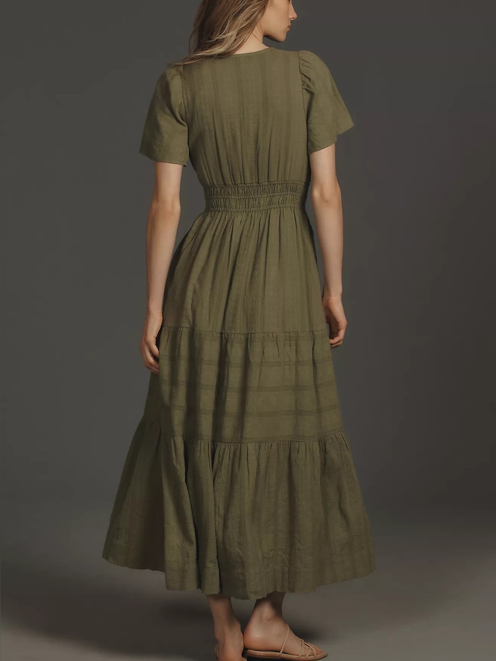 Anthropologie Somerset Maxi Dress Smocked Textured Cotton Olive Green Size Xs - Picture 10 of 15
